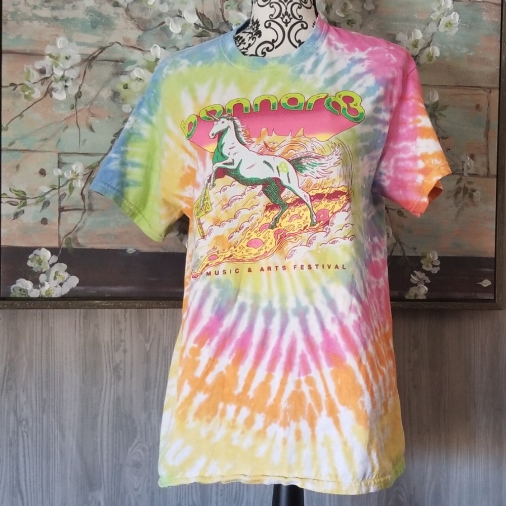 Tie Dye Bonnaroo Unicorn Pizza Medium Tee